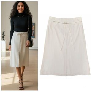 NWT Calvin Klein A-Line Midi Skirt Size 10 Ivory Front Slit Belted Office Formal